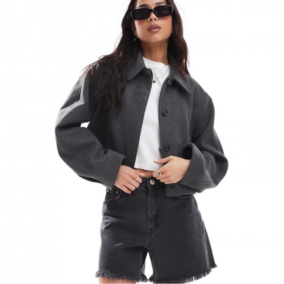 ASOS DESIGN top collar jacket in charcoal - Picture 1 of 4